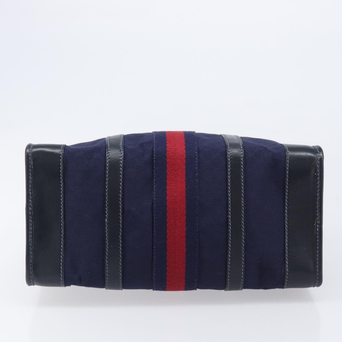 GUCCI Micro GG Canvas Sherry Line Boston Bag Navy Gold Auth 203400A