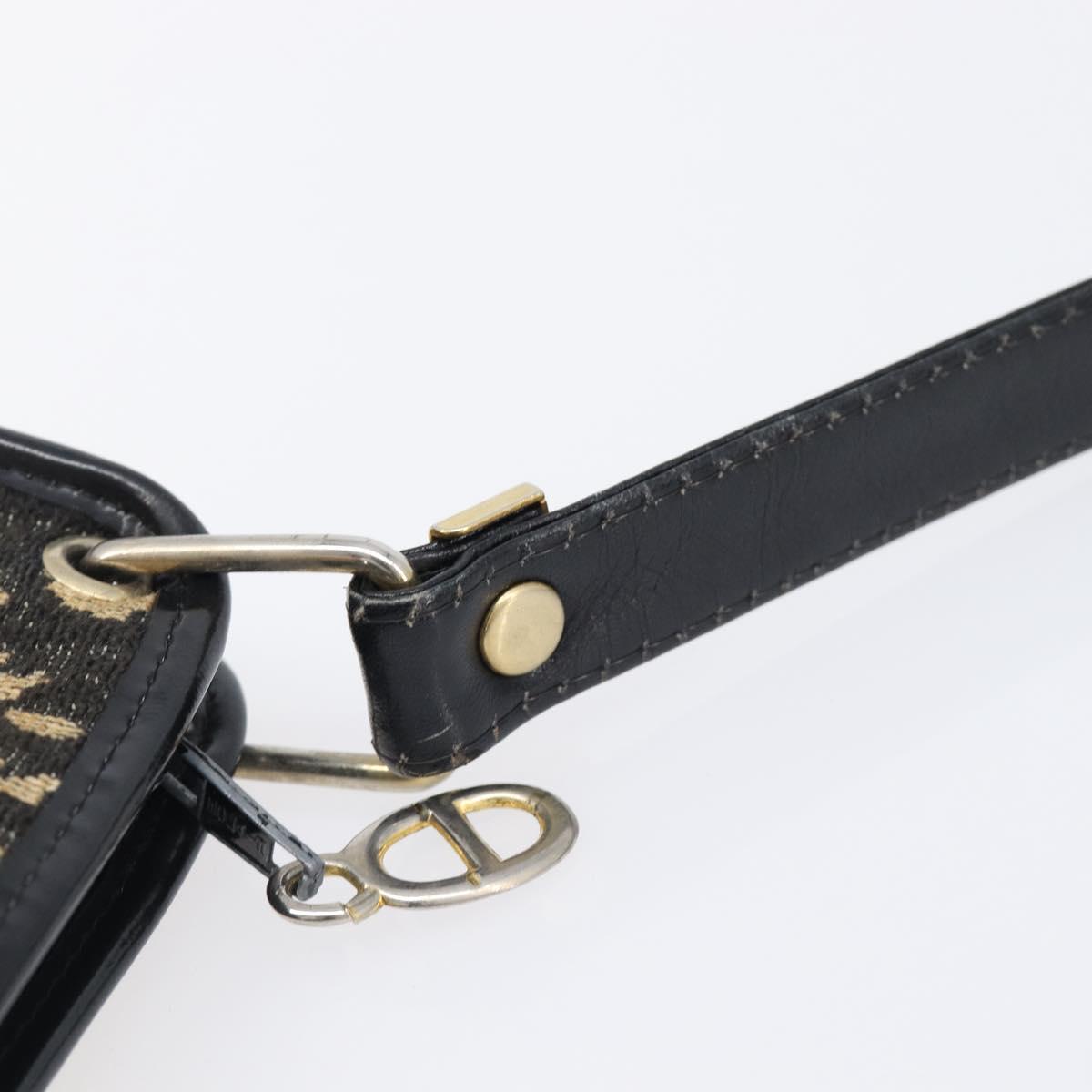 Christian Dior Trotter Canvas Shoulder Bag Navy Gold Auth 203401