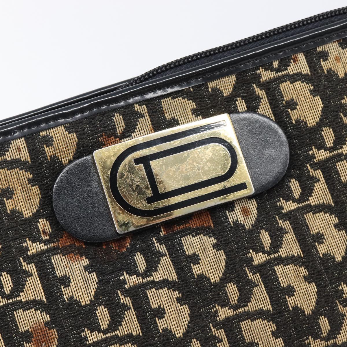 Christian Dior Trotter Canvas Shoulder Bag Navy Gold Auth 203401