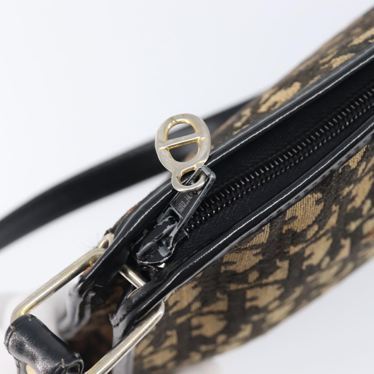 Christian Dior Trotter Canvas Shoulder Bag Navy Gold Auth 203401