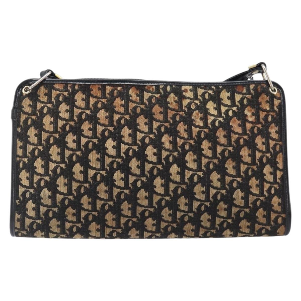 Christian Dior Trotter Canvas Shoulder Bag Navy Gold Auth 203401
