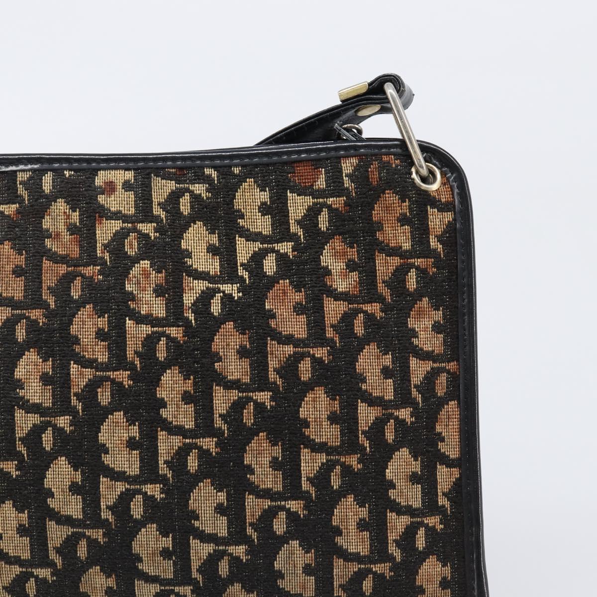 Christian Dior Trotter Canvas Shoulder Bag Navy Gold Auth 203401