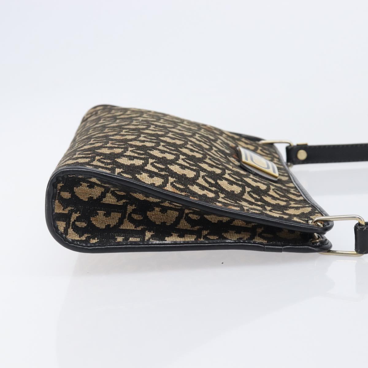 Christian Dior Trotter Canvas Shoulder Bag Navy Gold Auth 203401