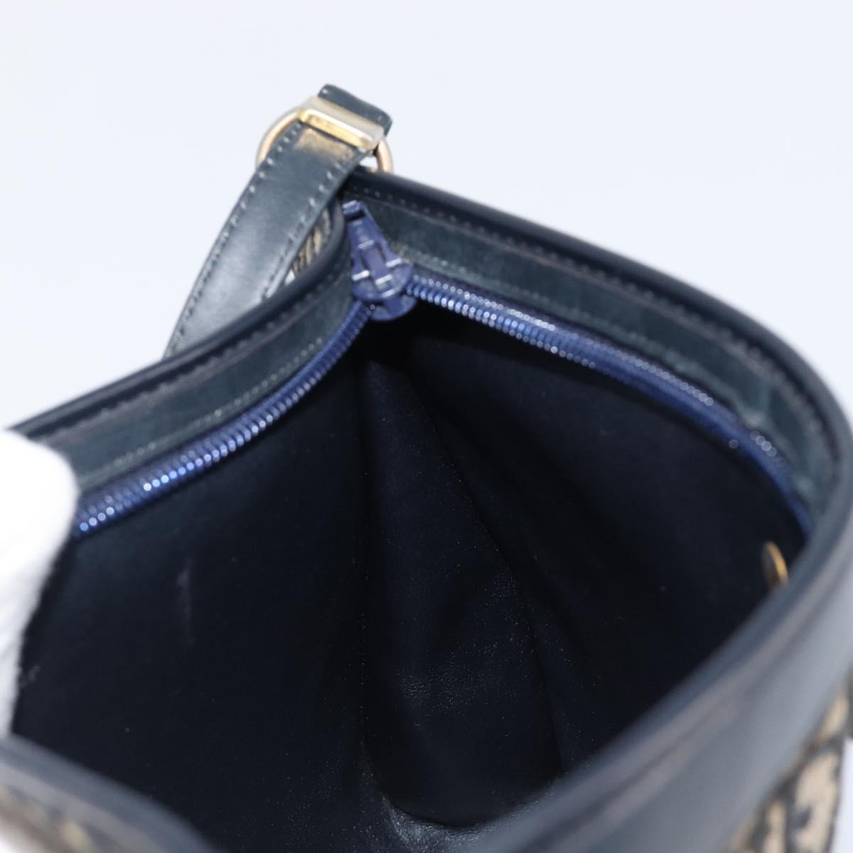 Christian Dior Trotter Canvas Shoulder Bag Navy Gold Auth 203402
