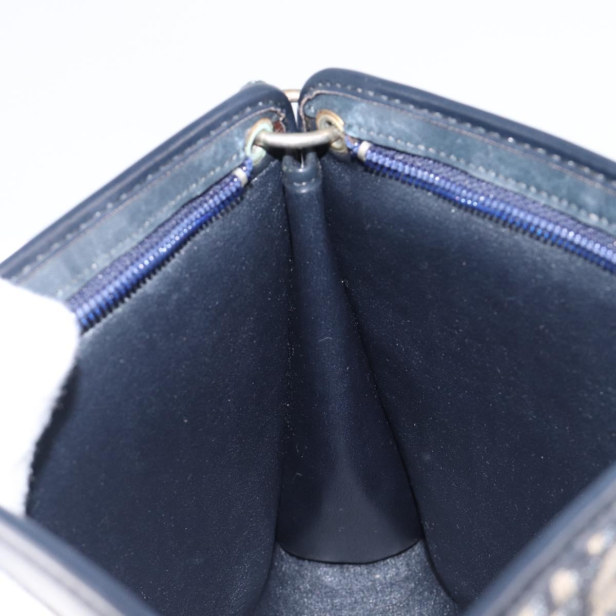 Christian Dior Trotter Canvas Shoulder Bag Navy Gold Auth 203402
