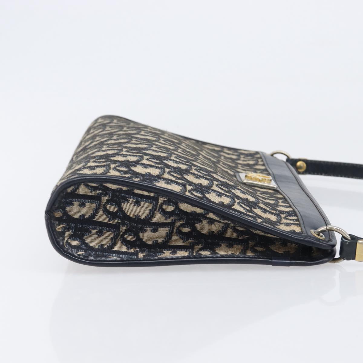 Christian Dior Trotter Canvas Shoulder Bag Navy Gold Auth 203402
