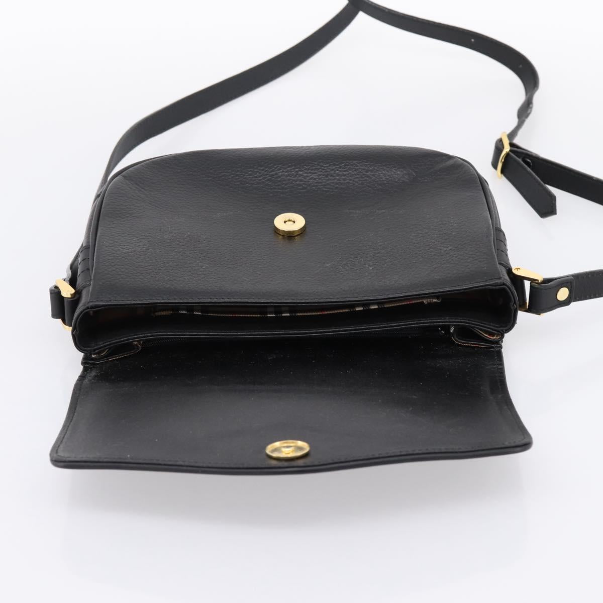 Burberrys Shoulder Bag Leather Black Gold Auth 203404