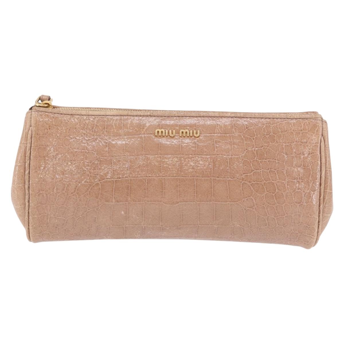 Miu Miu Clutch Bag Leather Beige Gold Auth 203407A