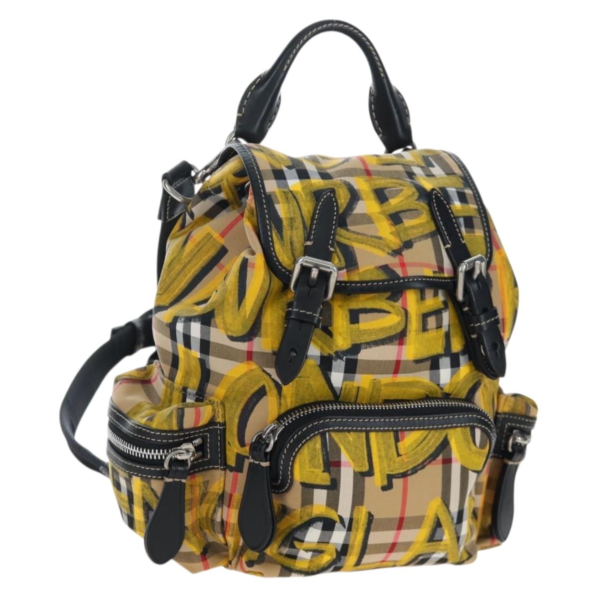 BURBERRY Nova Check Graffiti Backpack Canvas Beige Silver Auth 203410M