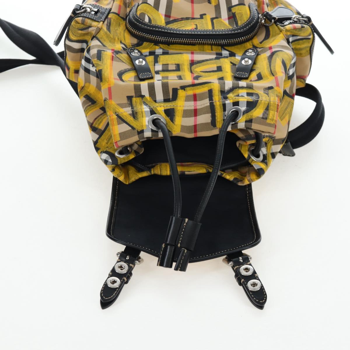 BURBERRY Nova Check Graffiti Backpack Canvas Beige Silver Auth 203410M