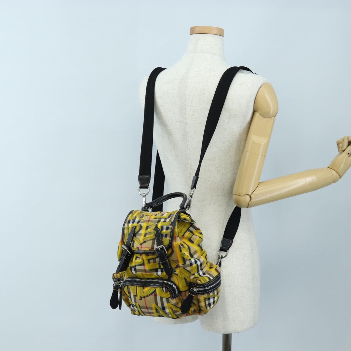 BURBERRY Nova Check Graffiti Backpack Canvas Beige Silver Auth 203410M