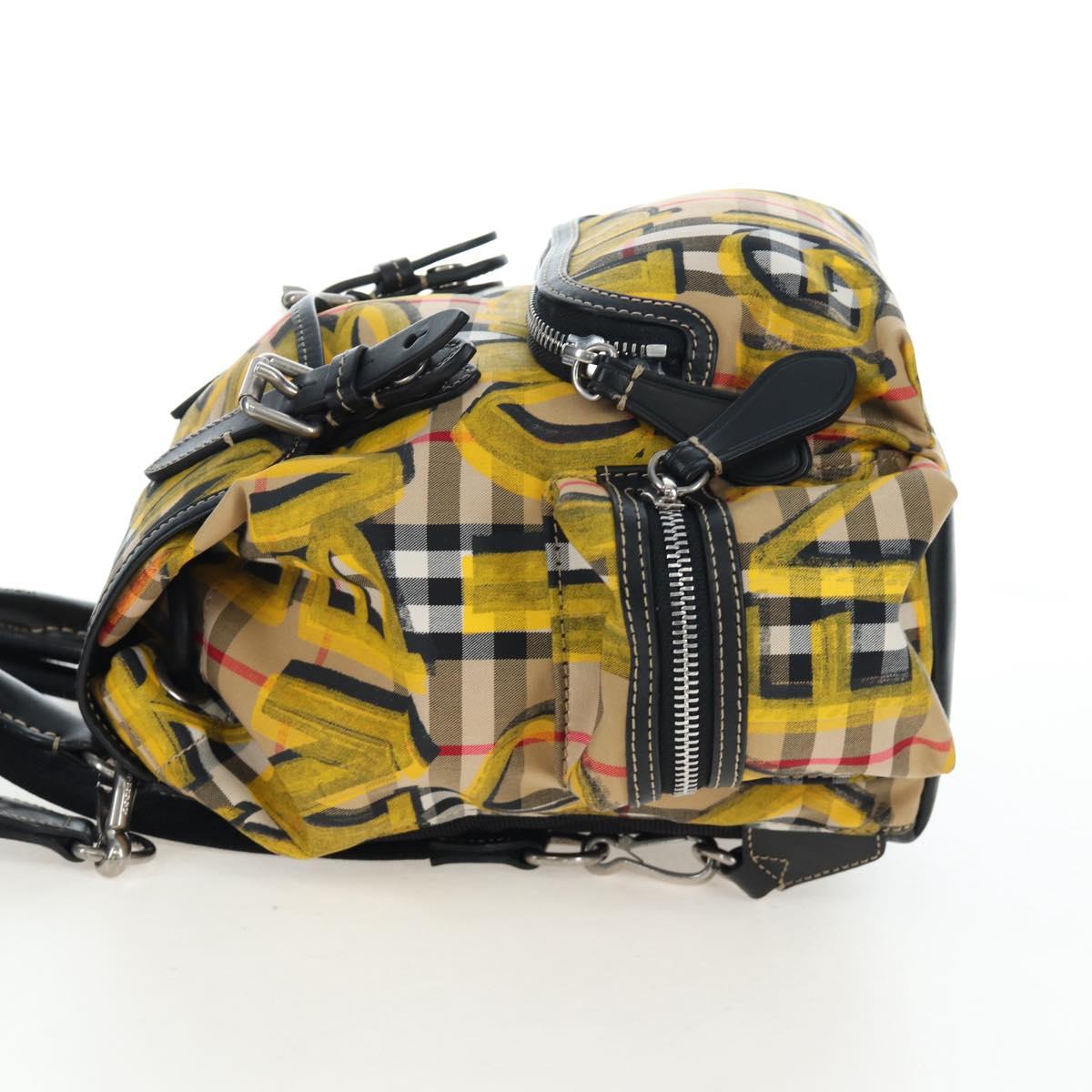 BURBERRY Nova Check Graffiti Backpack Canvas Beige Silver Auth 203410M