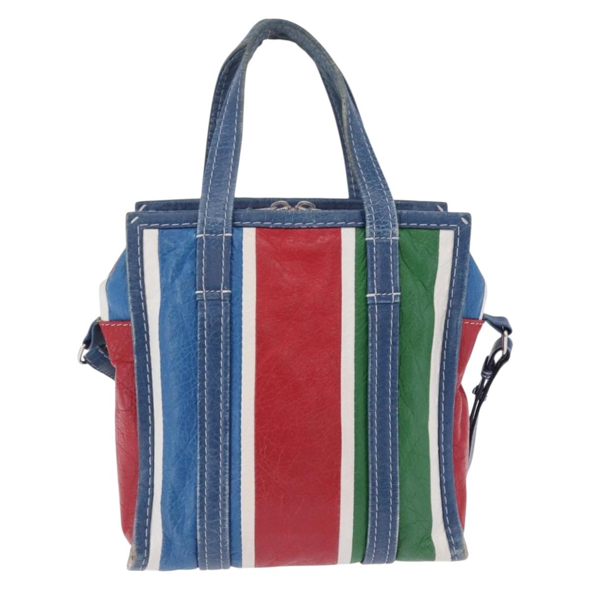BALENCIAGA Bazaar Shopper XS Hand Bag Leather 2way Blue 452458 Auth 203417