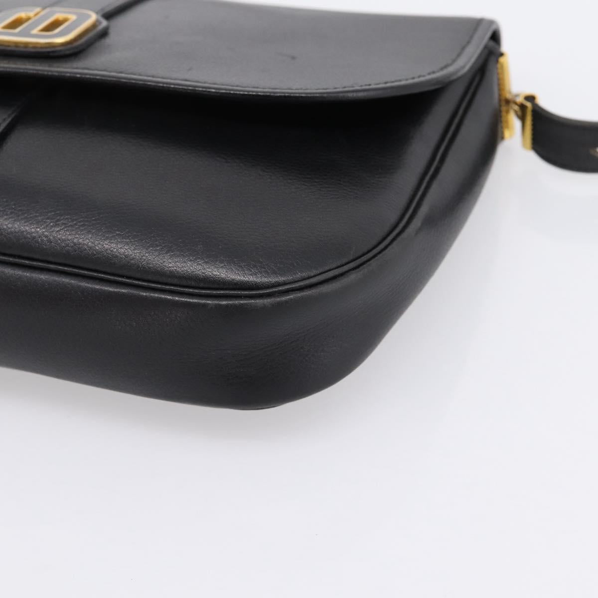 Christian Dior Shoulder Bag Leather Black Gold Auth 203420