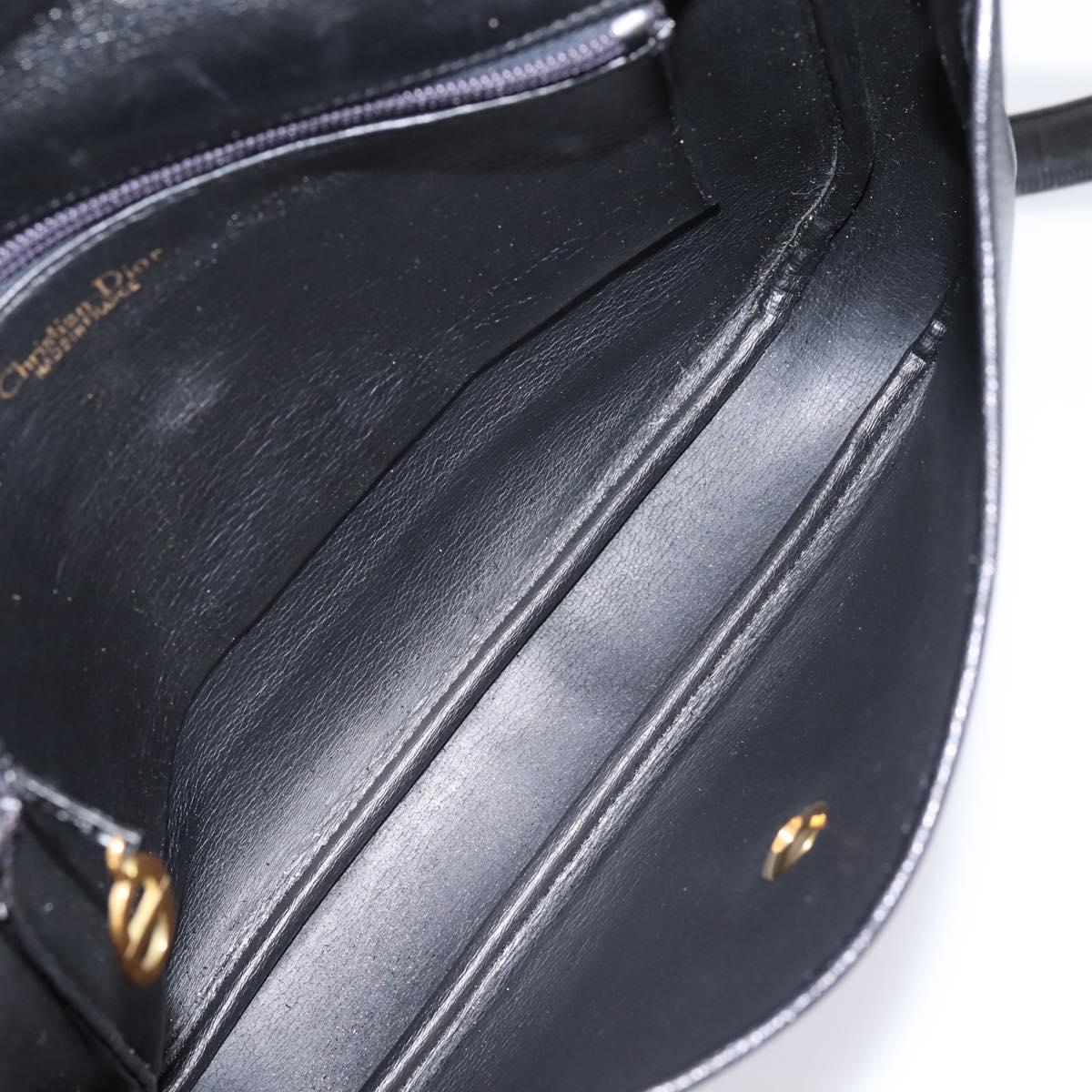 Christian Dior Shoulder Bag Leather Black Gold Auth 203420