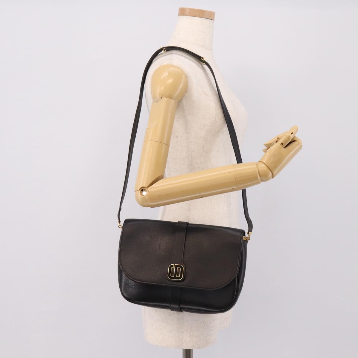 Christian Dior Shoulder Bag Leather Black Gold Auth 203420