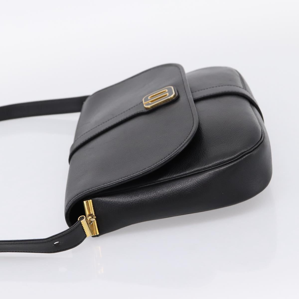 Christian Dior Shoulder Bag Leather Black Gold Auth 203420