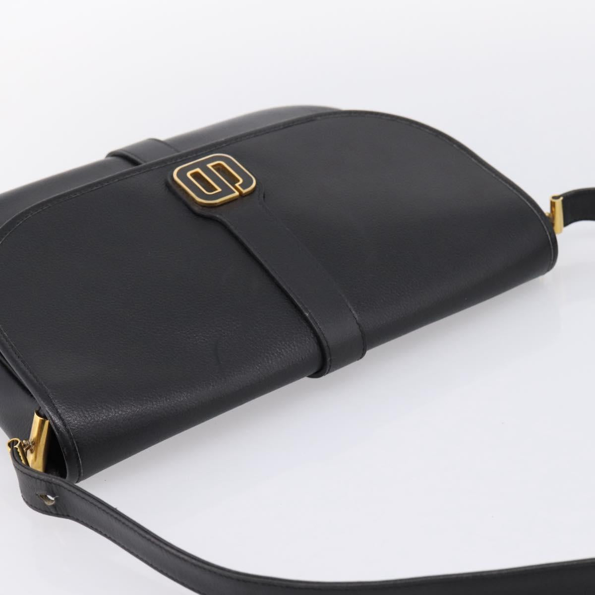 Christian Dior Shoulder Bag Leather Black Gold Auth 203420