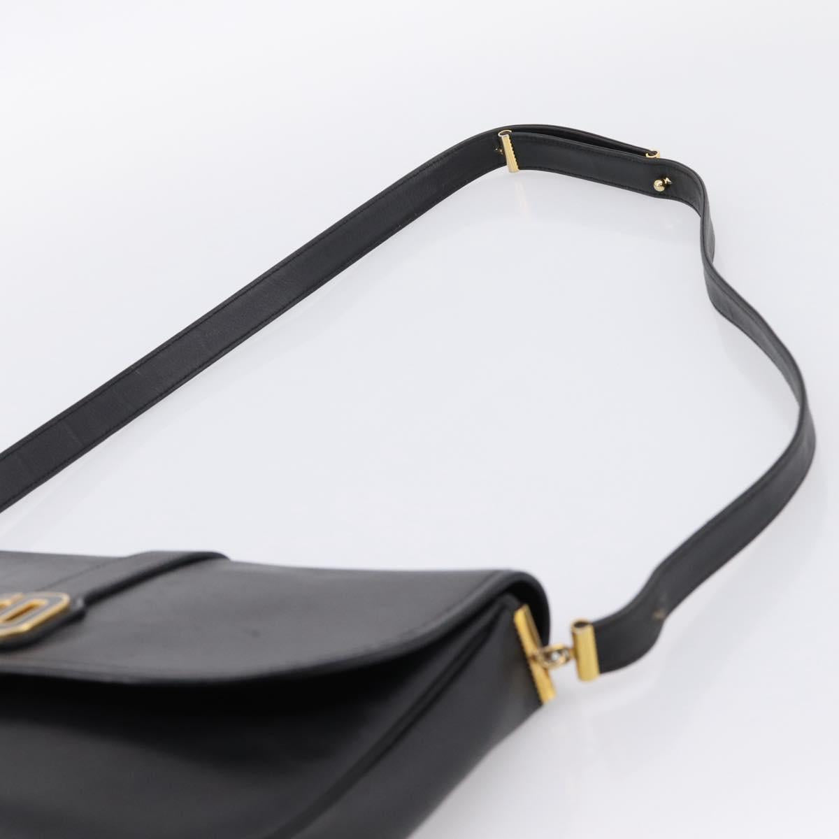 Christian Dior Shoulder Bag Leather Black Gold Auth 203420