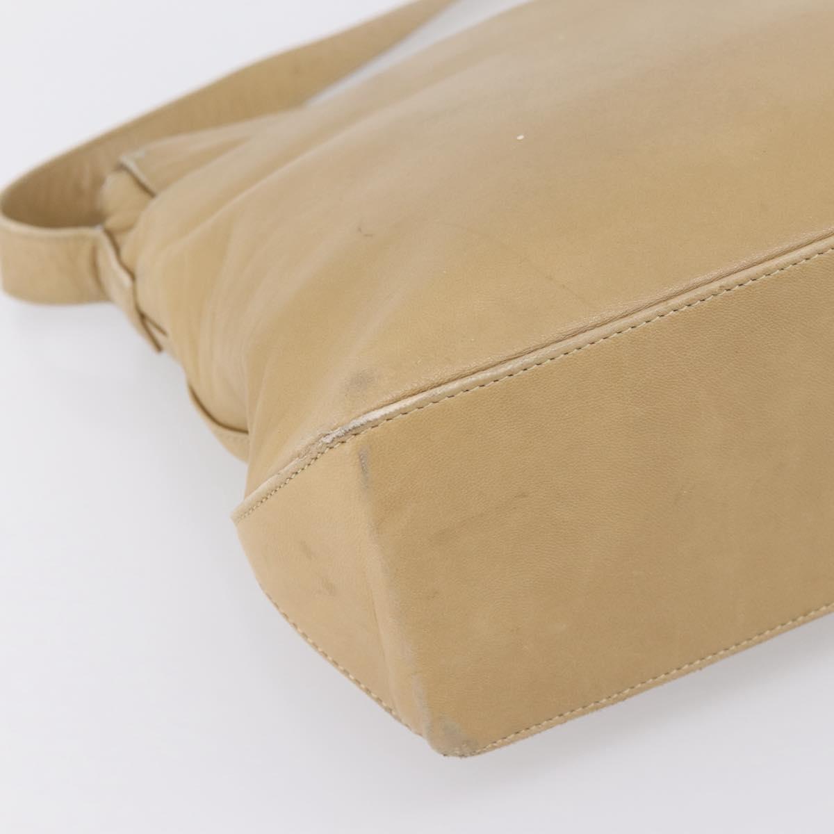 CELINE Shoulder Bag Leather Beige Silver Auth 203421