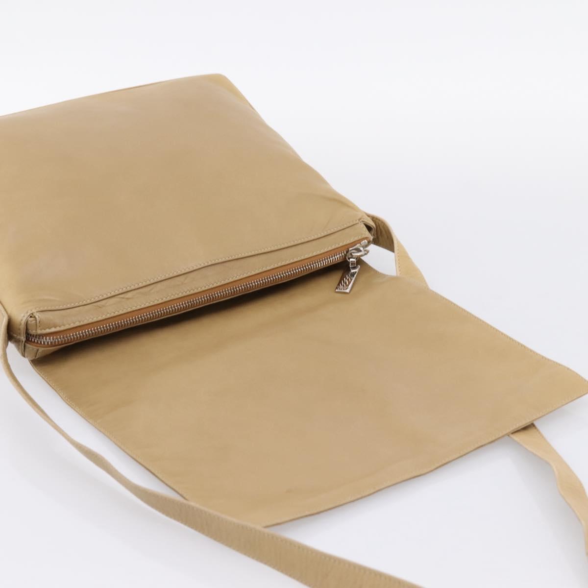 CELINE Shoulder Bag Leather Beige Silver Auth 203421