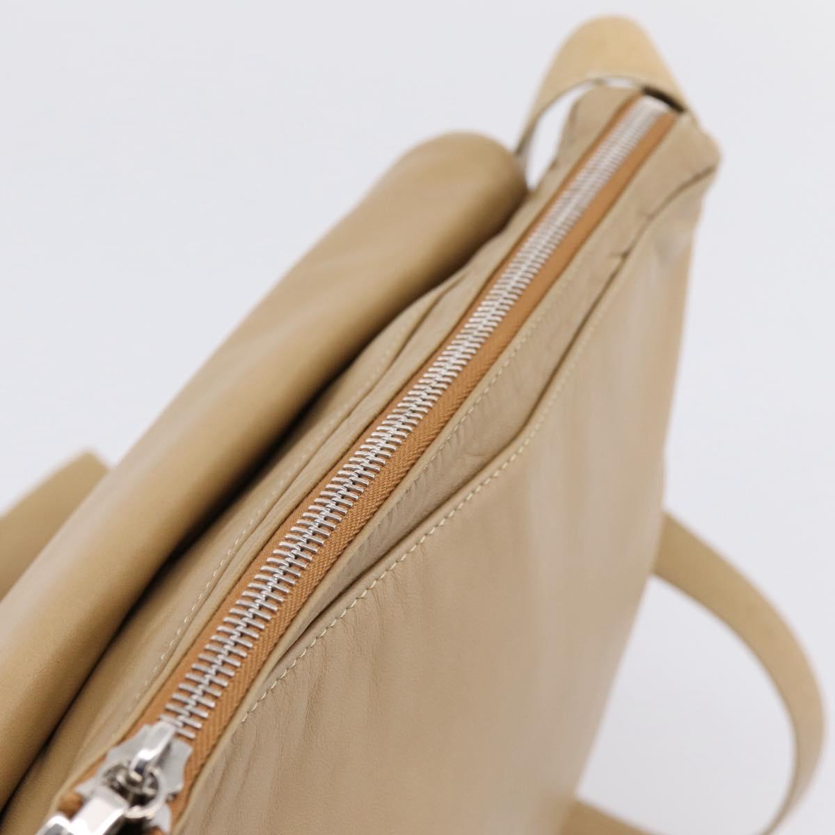 CELINE Shoulder Bag Leather Beige Silver Auth 203421
