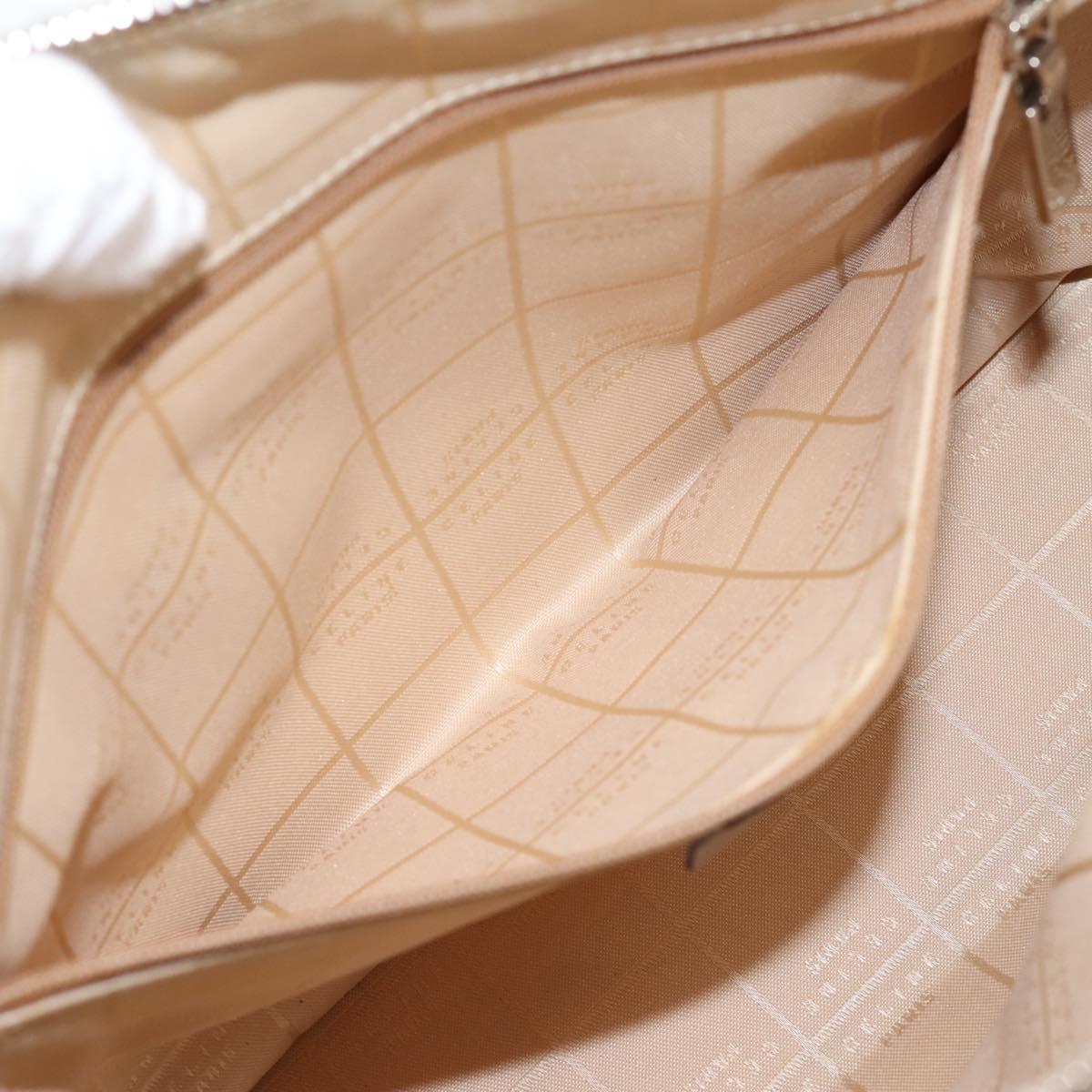 CELINE Shoulder Bag Leather Beige Silver Auth 203421