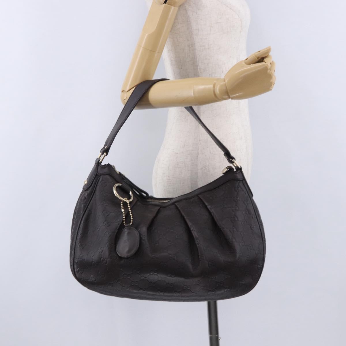 GUCCI GG Canvas Guccissima Sukey Bag Leather Dark Brown Gold 232955 Auth 203423V