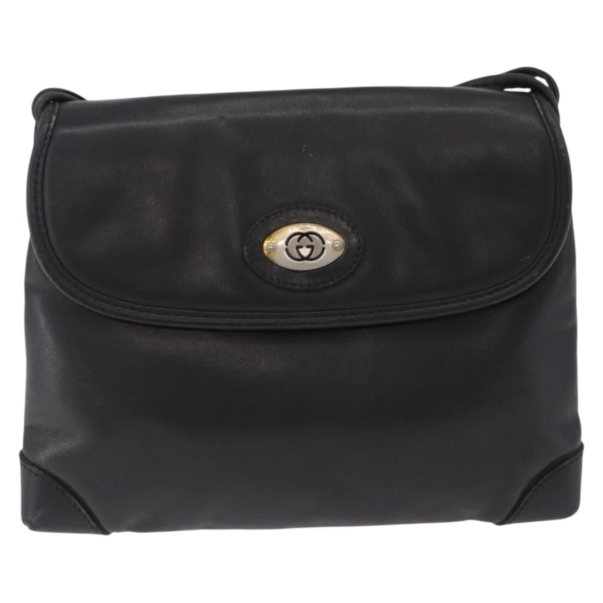 GUCCI Shoulder Bag Leather Black Gold 007 49 5548 Auth 203424