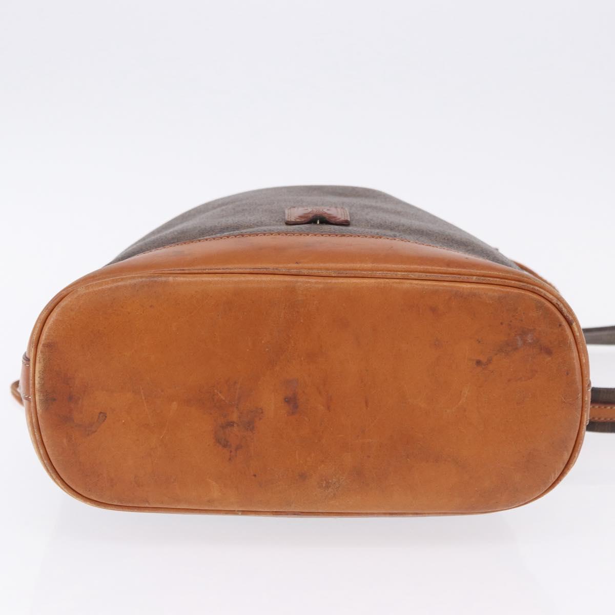 CELINE Macadam Canvas Shoulder Bag PVC Leather Brown Gold Auth 203425