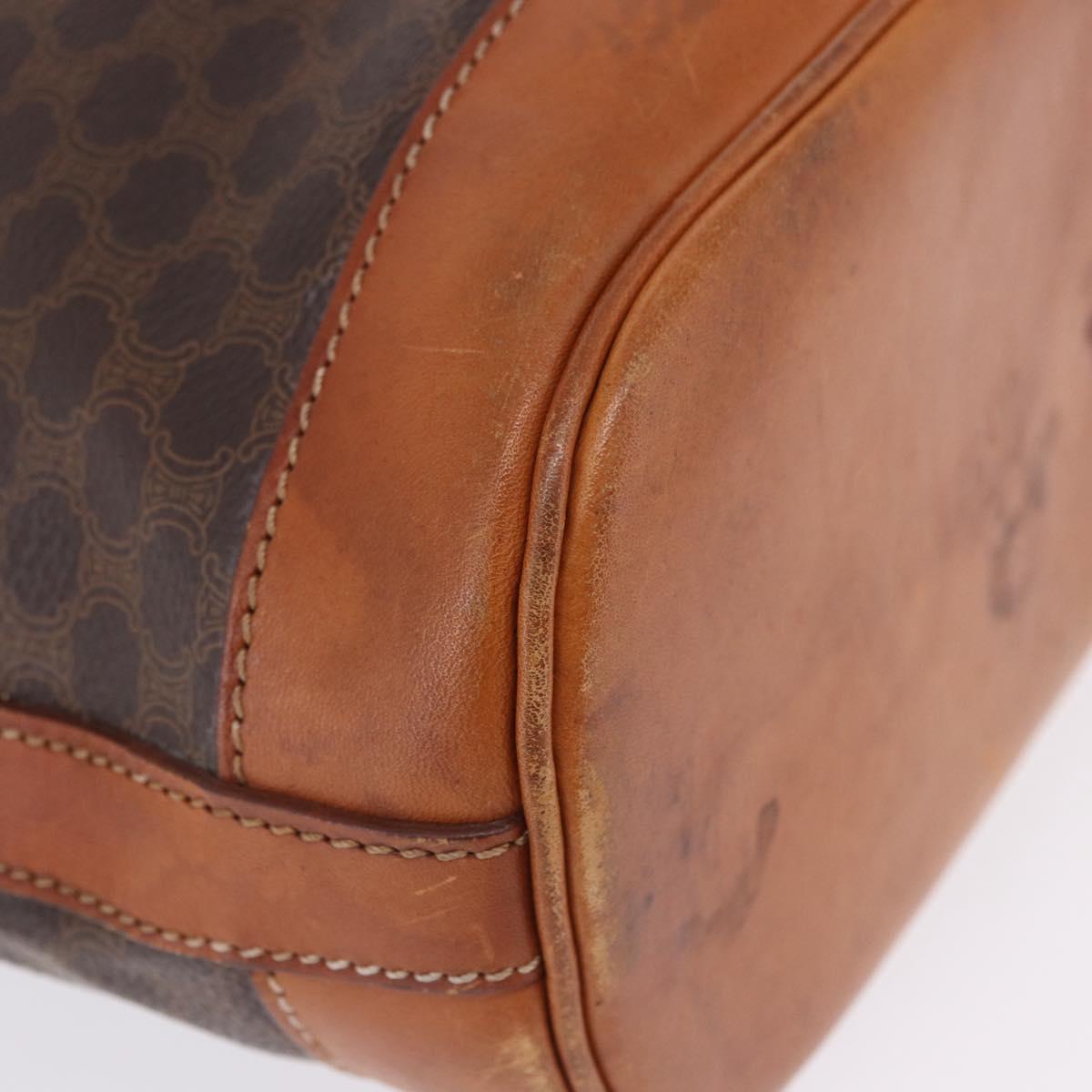 CELINE Macadam Canvas Shoulder Bag PVC Leather Brown Gold Auth 203425