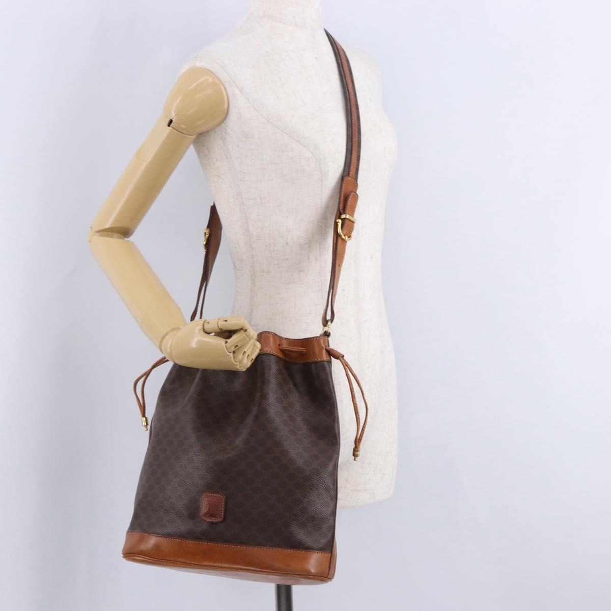 CELINE Macadam Canvas Shoulder Bag PVC Leather Brown Gold Auth 203425