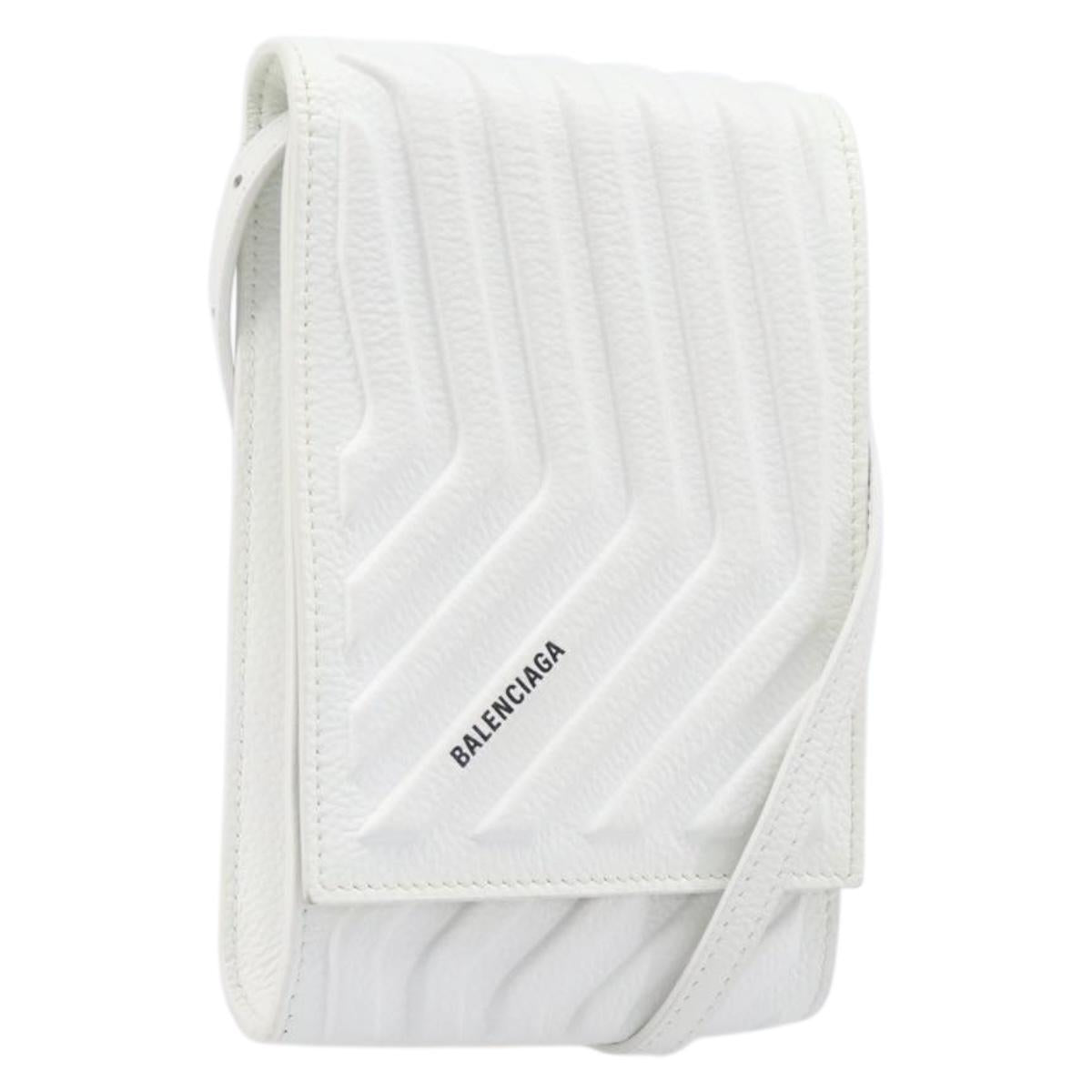 BALENCIAGA Car Phone Holder Bag Leather White Silver 693544 Auth 203426V