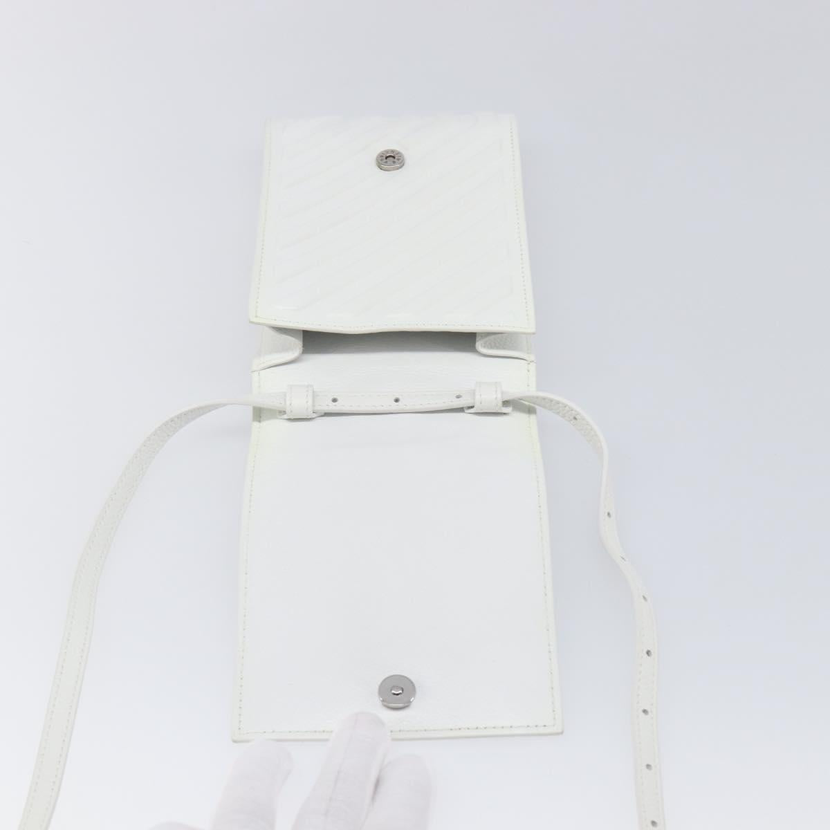 BALENCIAGA Car Phone Holder Bag Leather White Silver 693544 Auth 203426V