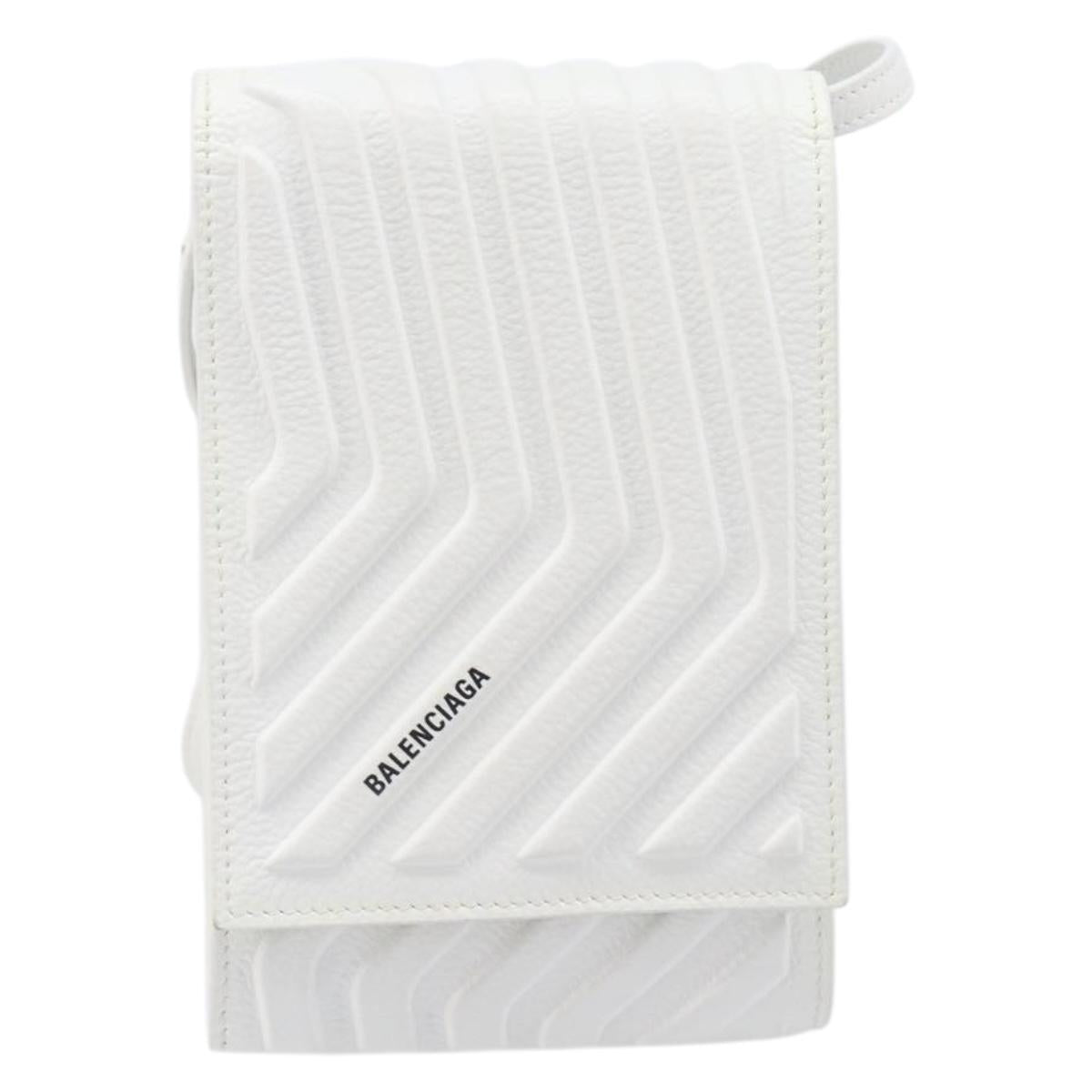 BALENCIAGA Car Phone Holder Bag Leather White Silver 693544 Auth 203426V