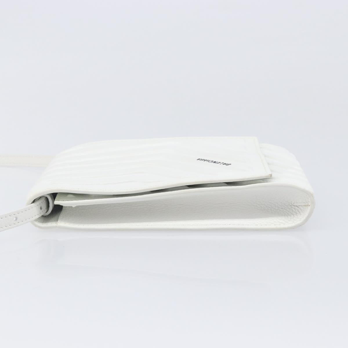BALENCIAGA Car Phone Holder Bag Leather White Silver 693544 Auth 203426V