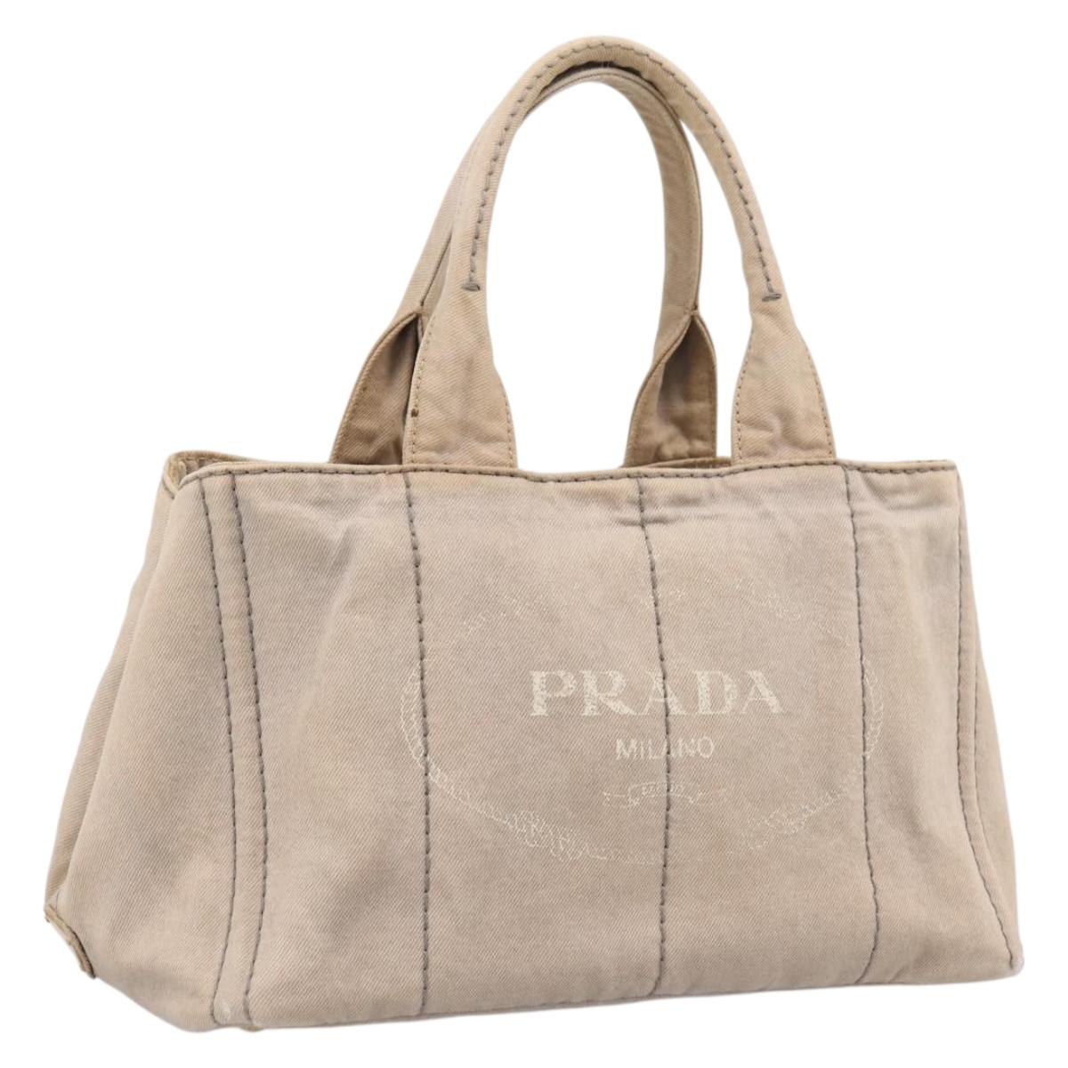 PRADA Canapa MM Hand Bag Canvas Gray Gold Auth 203427