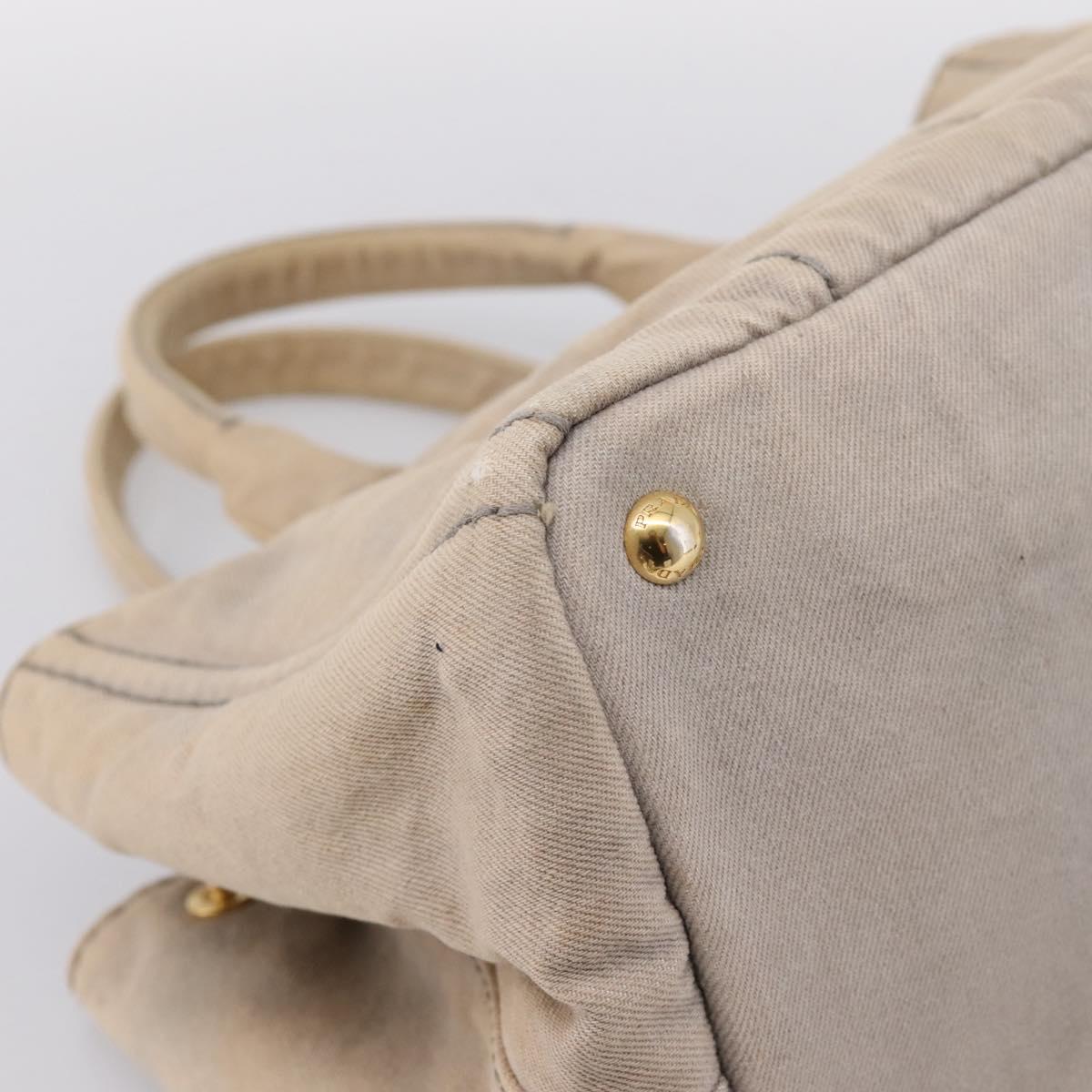 PRADA Canapa MM Hand Bag Canvas Gray Gold Auth 203427