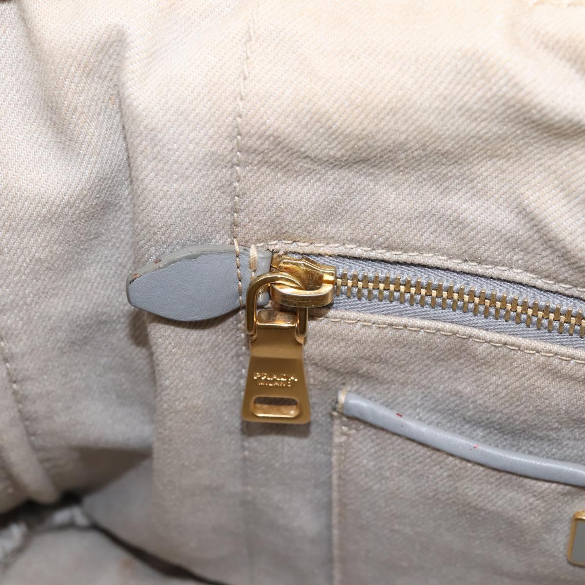 PRADA Canapa MM Hand Bag Canvas Gray Gold Auth 203427