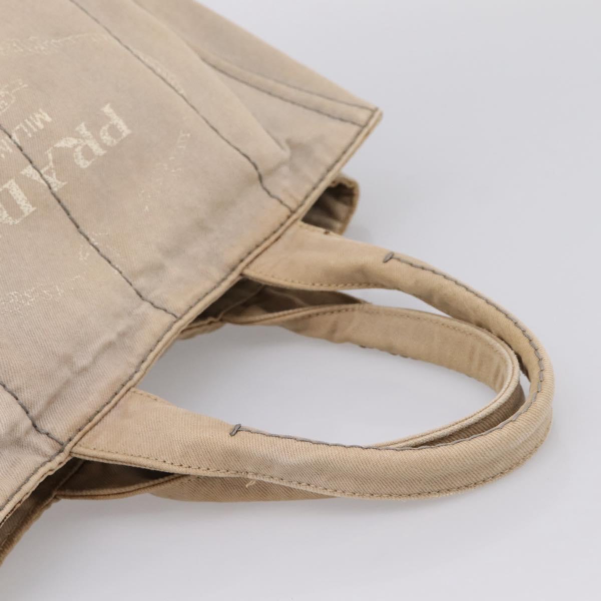 PRADA Canapa MM Hand Bag Canvas Gray Gold Auth 203427