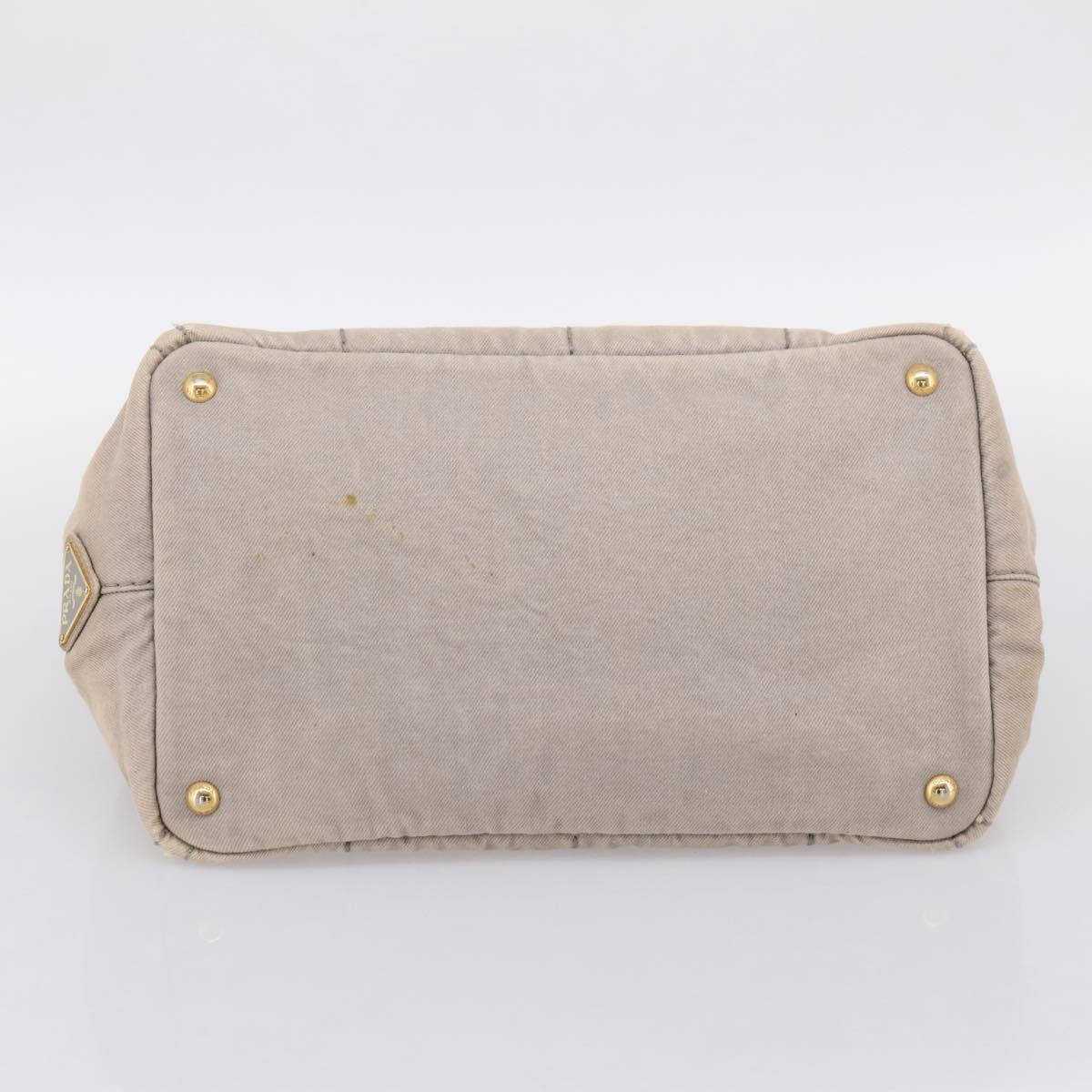 PRADA Canapa MM Hand Bag Canvas Gray Gold Auth 203427