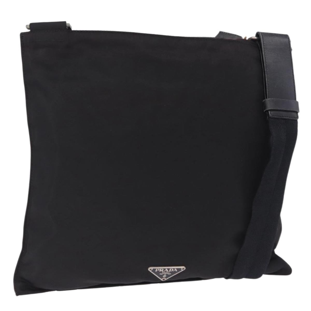 PRADA Shoulder Bag Nylon Black Silver Auth 203431