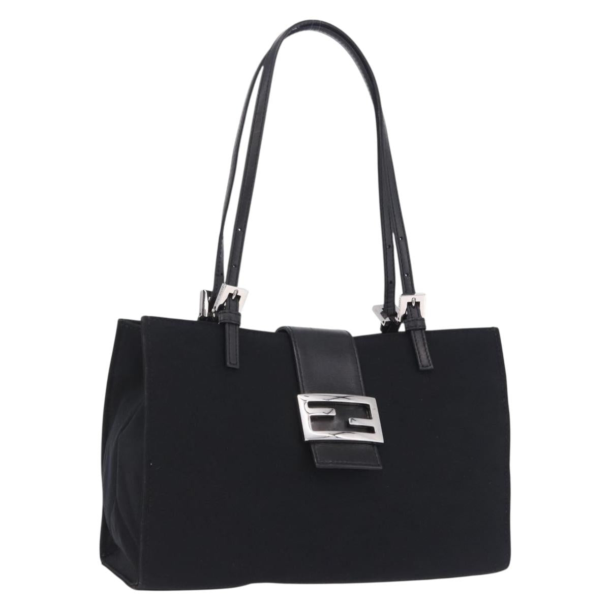 FENDI Mamma Baguette Tote Bag Cotton Jersey Black Silver Auth 203432V