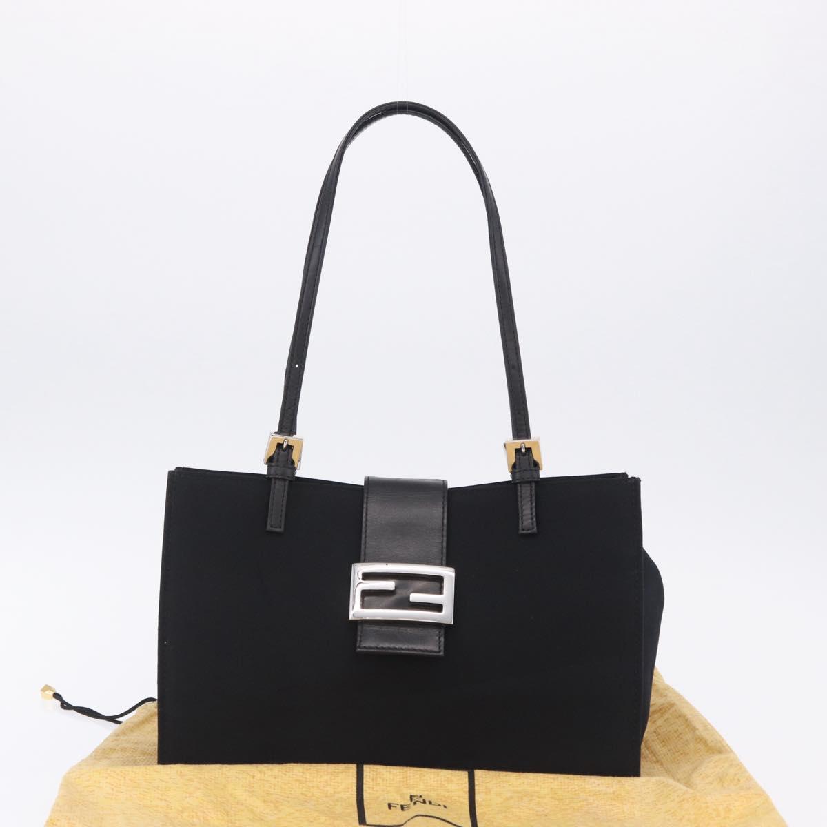 FENDI Mamma Baguette Tote Bag Cotton Jersey Black Silver Auth 203432V