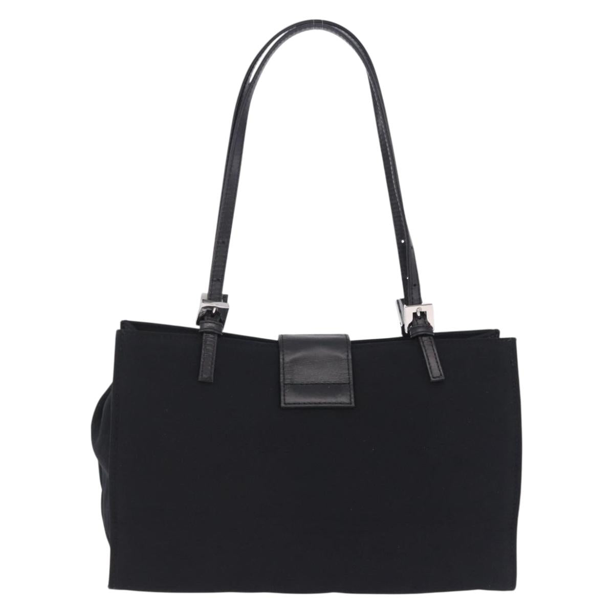 FENDI Mamma Baguette Tote Bag Cotton Jersey Black Silver Auth 203432V