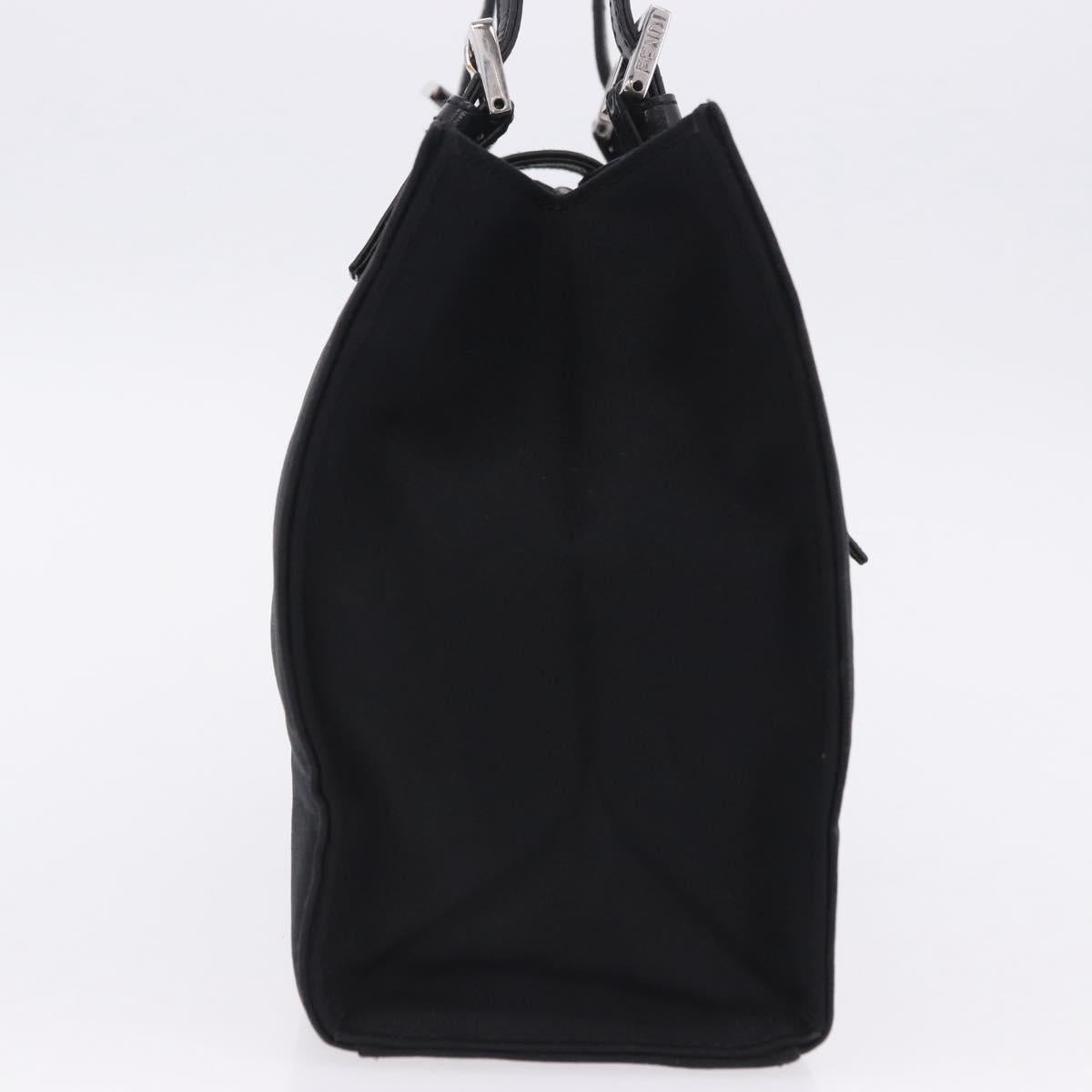 FENDI Mamma Baguette Tote Bag Cotton Jersey Black Silver Auth 203432V