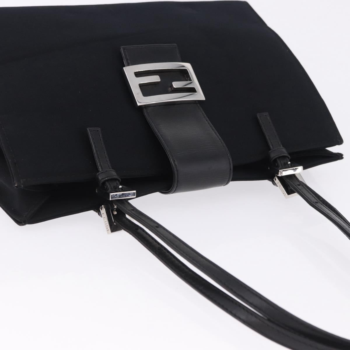 FENDI Mamma Baguette Tote Bag Cotton Jersey Black Silver Auth 203432V