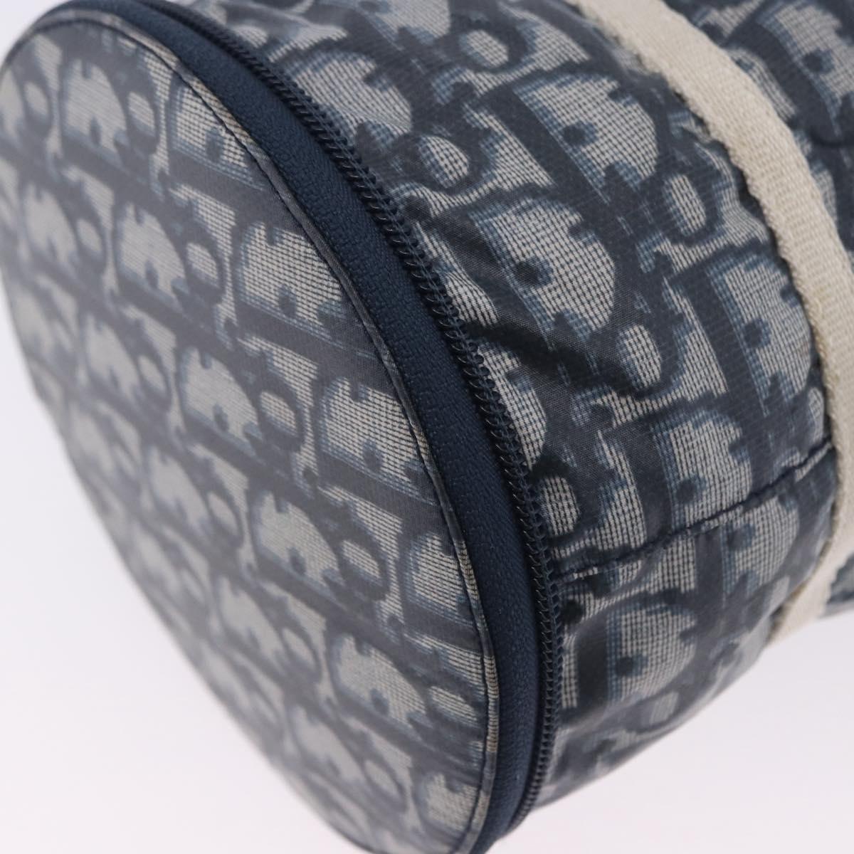 Christian Dior Trotter Canvas Boston Bag Nylon Navy Silver Auth 203434