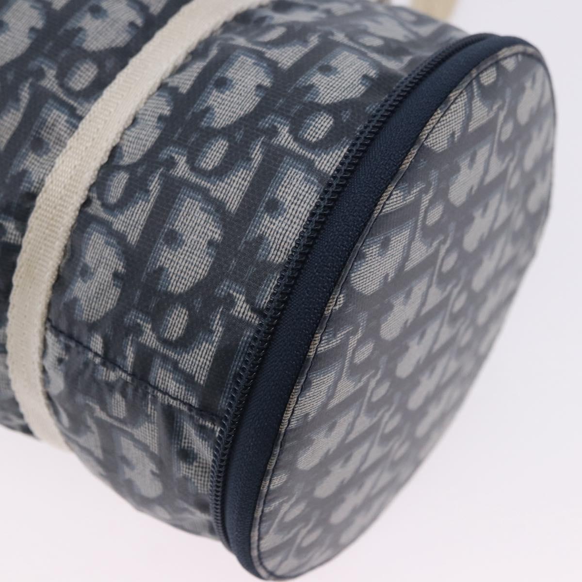 Christian Dior Trotter Canvas Boston Bag Nylon Navy Silver Auth 203434
