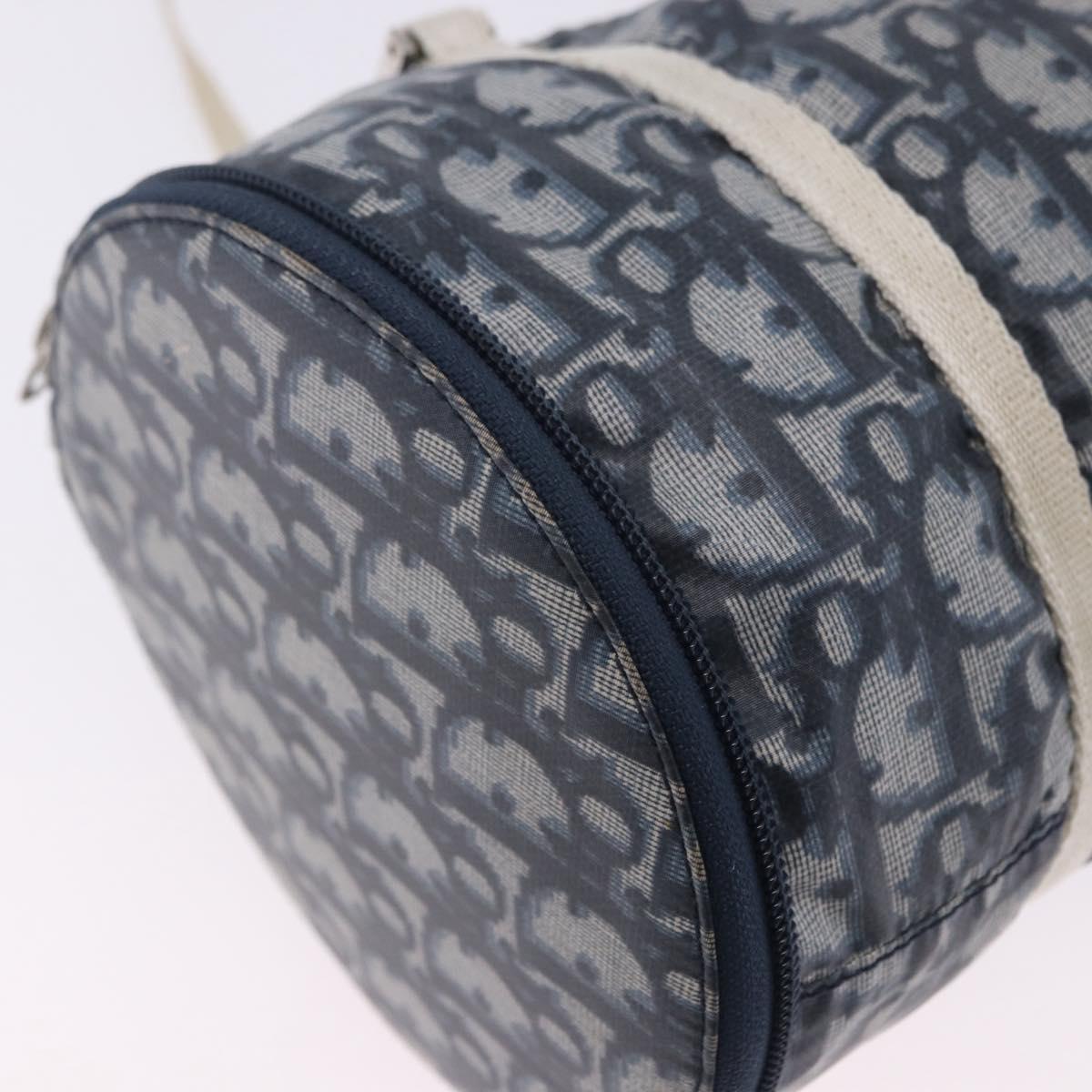Christian Dior Trotter Canvas Boston Bag Nylon Navy Silver Auth 203434